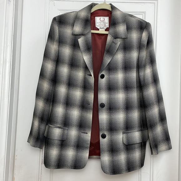 Vintage ALFRED SUNG Plaid Blazer Y2K late 90s wool greys - Picture 1 of 15